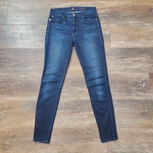 7 For All Mankind Size 29 High-waist skinny jeans in a dark blue wash.